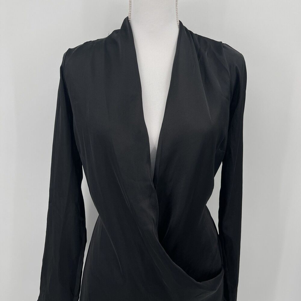 Naked Wardrobe Womens Dress Sz Small Black The Plunge Faux Wrap Long Sleeve Mini - Picture 3 of 12